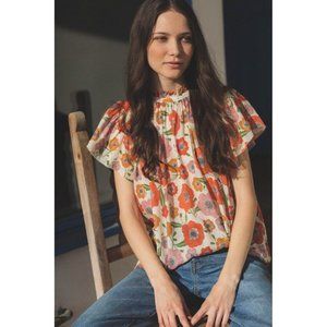 Trovata Birds of Paradis Carla Blouse Shirt Top Poppy High Neck Size Large